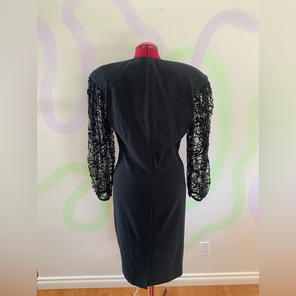1980s Formal Black Dress With Detailed Sleeves - Picture 2 of 5